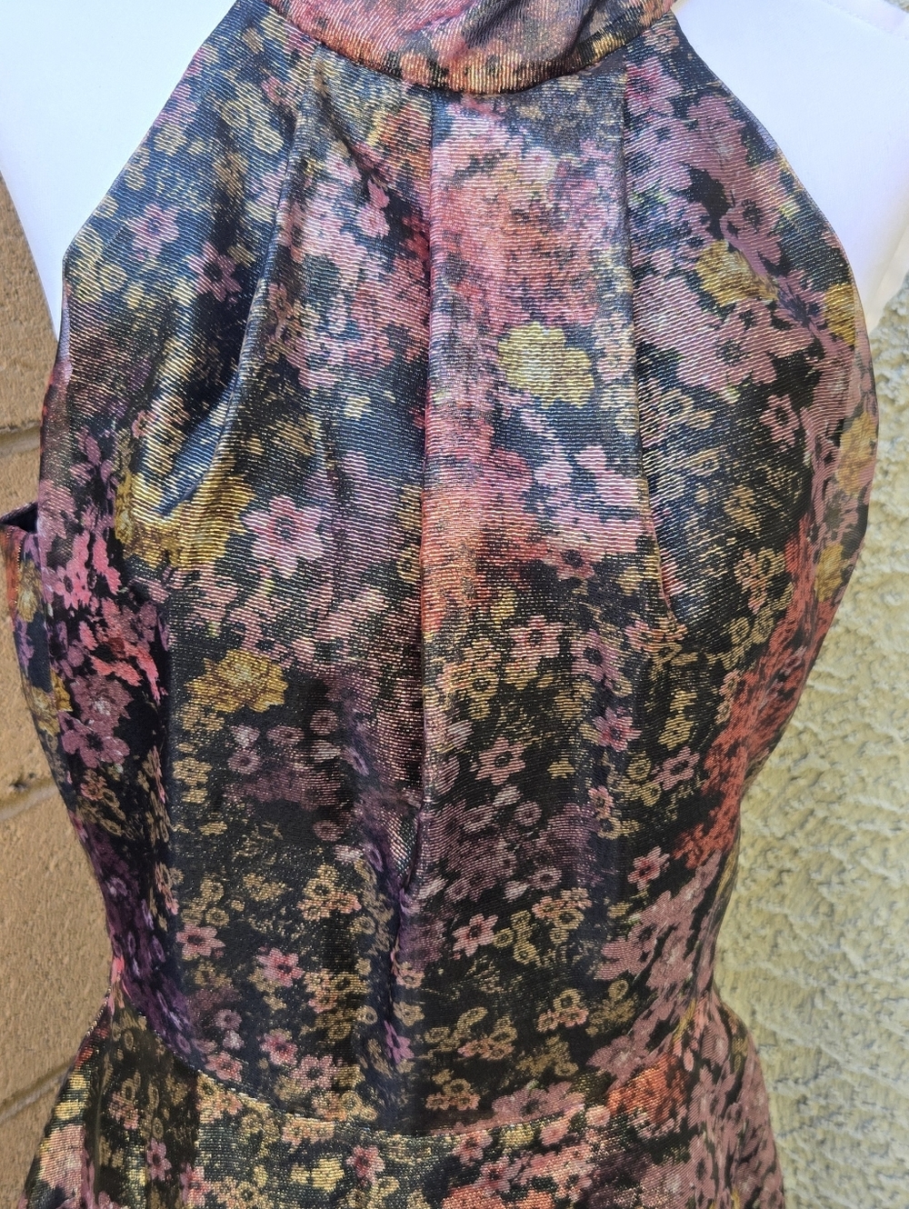 Black Halo Audrey Floral Halter Fit-and-Flare Dress in Multi-Pink - Picture 4 of 13